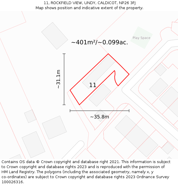 11, ROCKFIELD VIEW, UNDY, CALDICOT, NP26 3FJ: Plot and title map