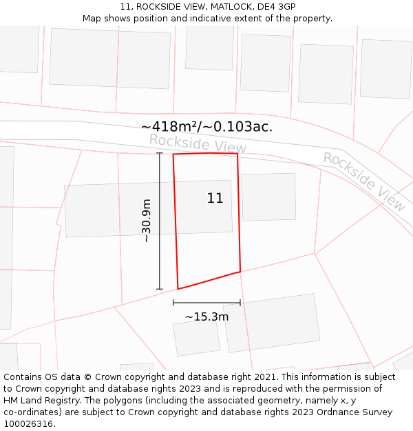 11, ROCKSIDE VIEW, MATLOCK, DE4 3GP: Plot and title map
