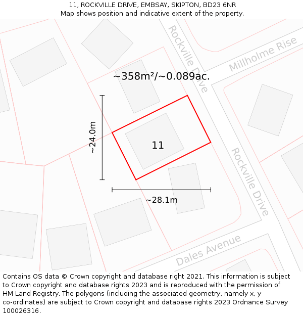 11, ROCKVILLE DRIVE, EMBSAY, SKIPTON, BD23 6NR: Plot and title map