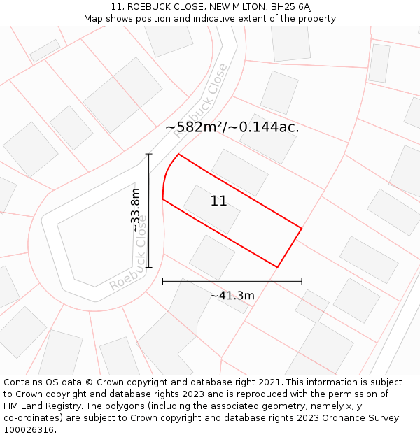 11, ROEBUCK CLOSE, NEW MILTON, BH25 6AJ: Plot and title map