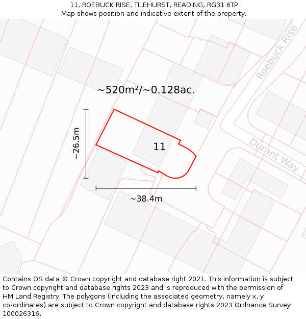 11, ROEBUCK RISE, TILEHURST, READING, RG31 6TP: Plot and title map