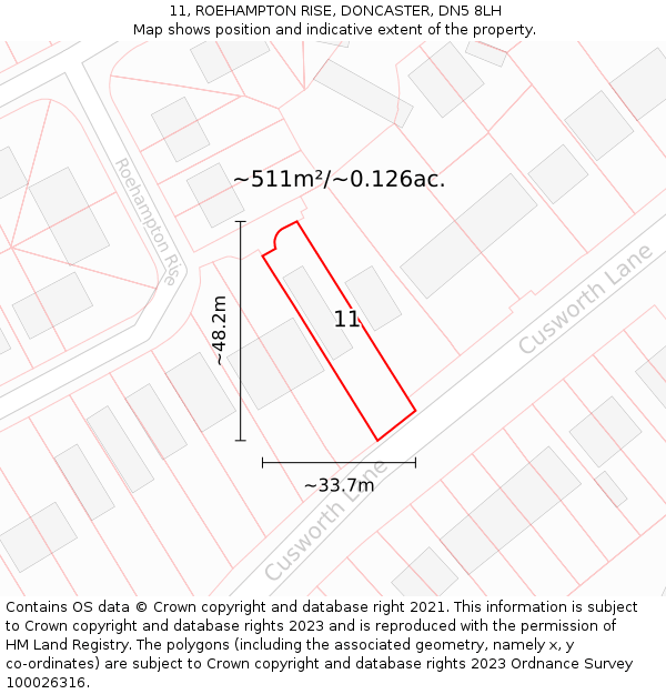 11, ROEHAMPTON RISE, DONCASTER, DN5 8LH: Plot and title map