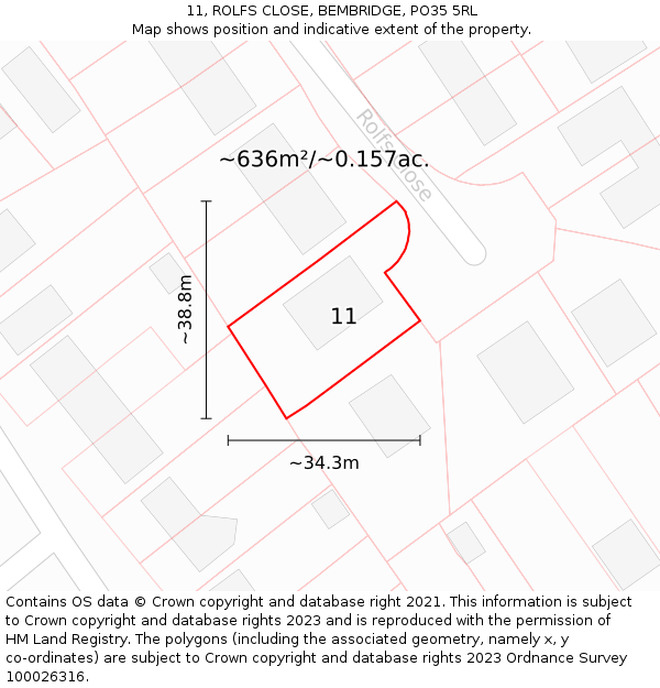 11, ROLFS CLOSE, BEMBRIDGE, PO35 5RL: Plot and title map