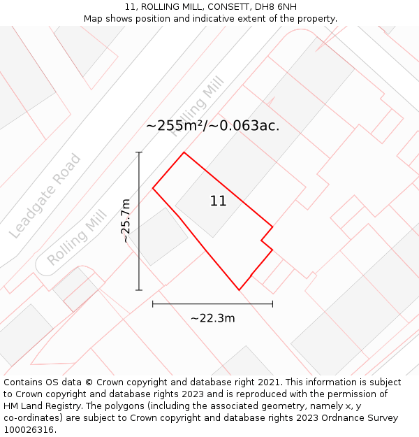 11, ROLLING MILL, CONSETT, DH8 6NH: Plot and title map