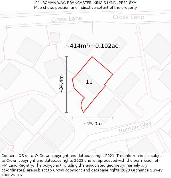 11, ROMAN WAY, BRANCASTER, KING'S LYNN, PE31 8XA: Plot and title map