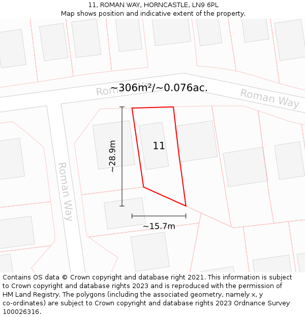 11, ROMAN WAY, HORNCASTLE, LN9 6PL: Plot and title map