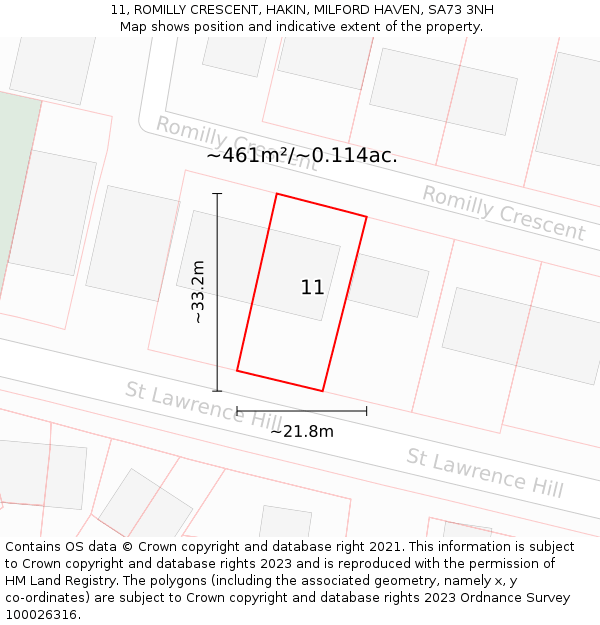 11, ROMILLY CRESCENT, HAKIN, MILFORD HAVEN, SA73 3NH: Plot and title map