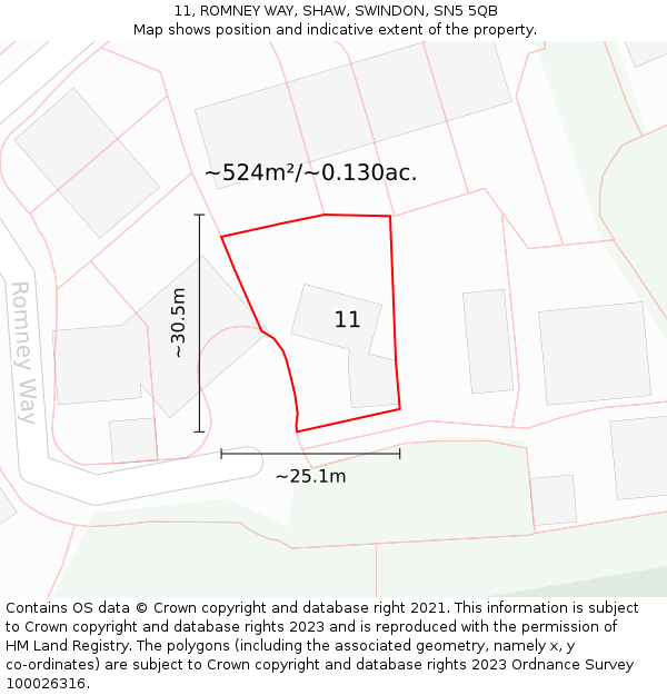 11, ROMNEY WAY, SHAW, SWINDON, SN5 5QB: Plot and title map