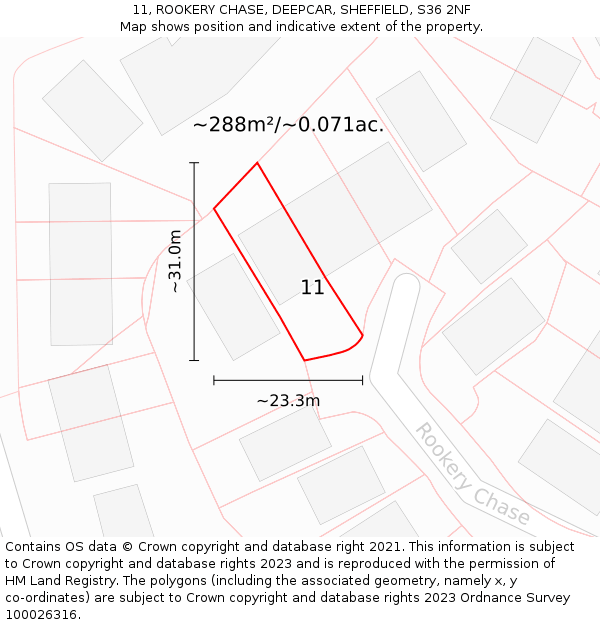 11, ROOKERY CHASE, DEEPCAR, SHEFFIELD, S36 2NF: Plot and title map
