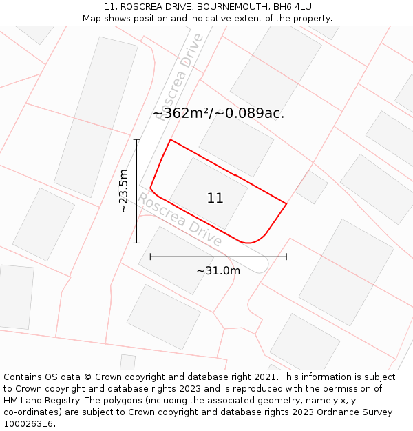 11, ROSCREA DRIVE, BOURNEMOUTH, BH6 4LU: Plot and title map