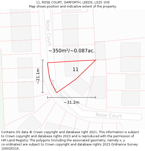 11, ROSE COURT, GARFORTH, LEEDS, LS25 1NS: Plot and title map