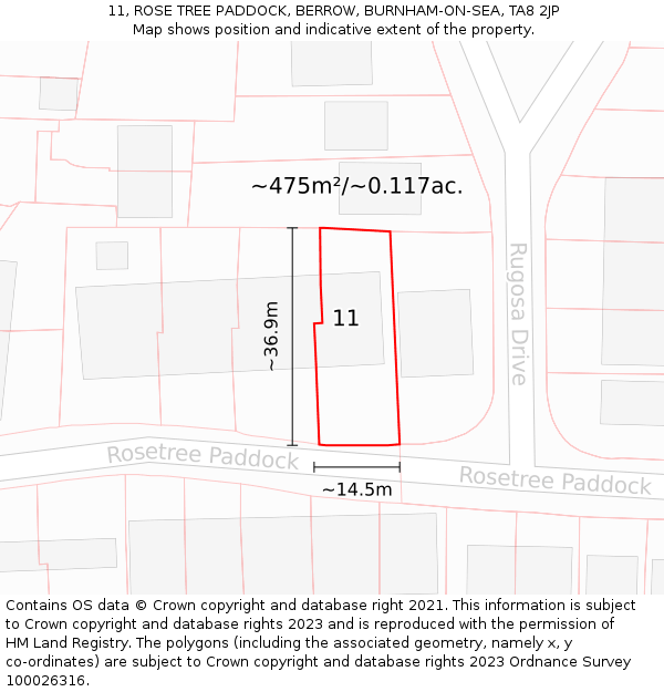 11, ROSE TREE PADDOCK, BERROW, BURNHAM-ON-SEA, TA8 2JP: Plot and title map