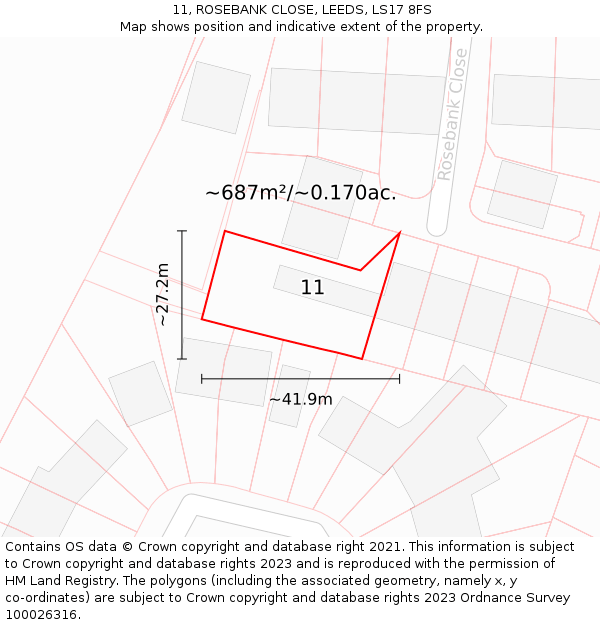 11, ROSEBANK CLOSE, LEEDS, LS17 8FS: Plot and title map