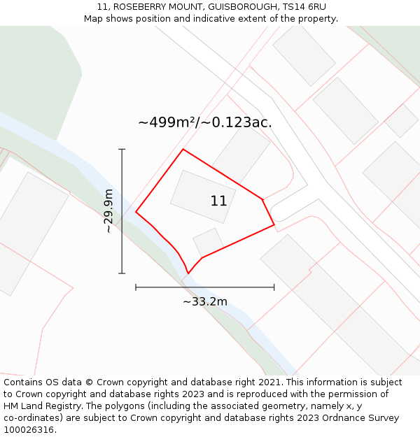 11, ROSEBERRY MOUNT, GUISBOROUGH, TS14 6RU: Plot and title map