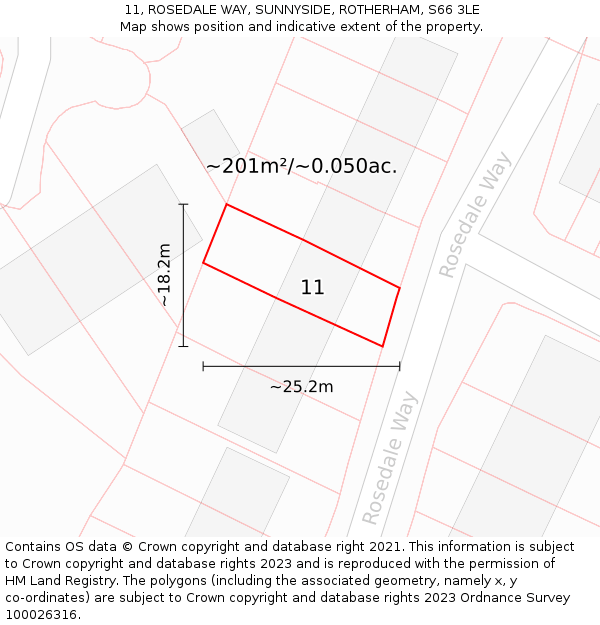 11, ROSEDALE WAY, SUNNYSIDE, ROTHERHAM, S66 3LE: Plot and title map