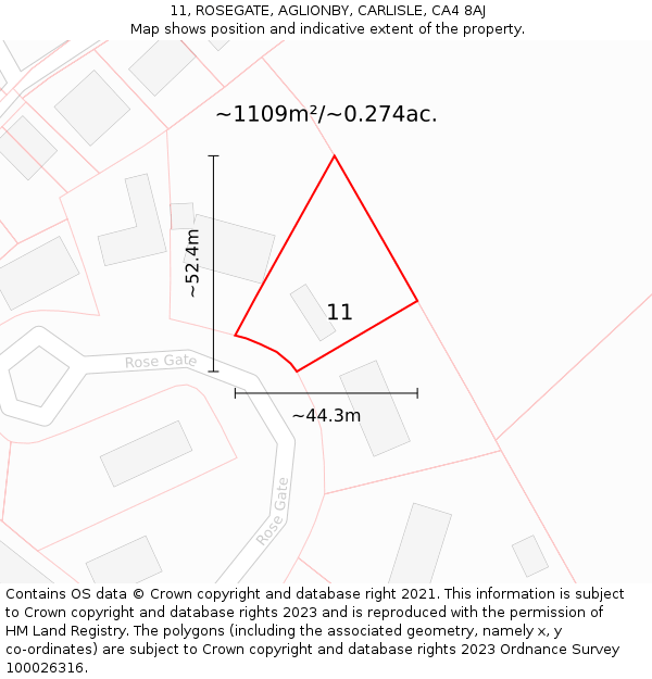 11, ROSEGATE, AGLIONBY, CARLISLE, CA4 8AJ: Plot and title map