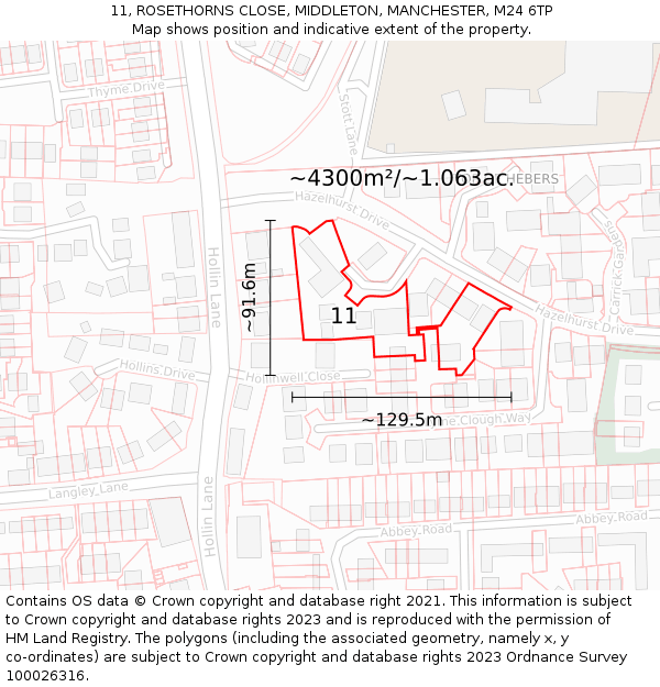 11, ROSETHORNS CLOSE, MIDDLETON, MANCHESTER, M24 6TP: Plot and title map
