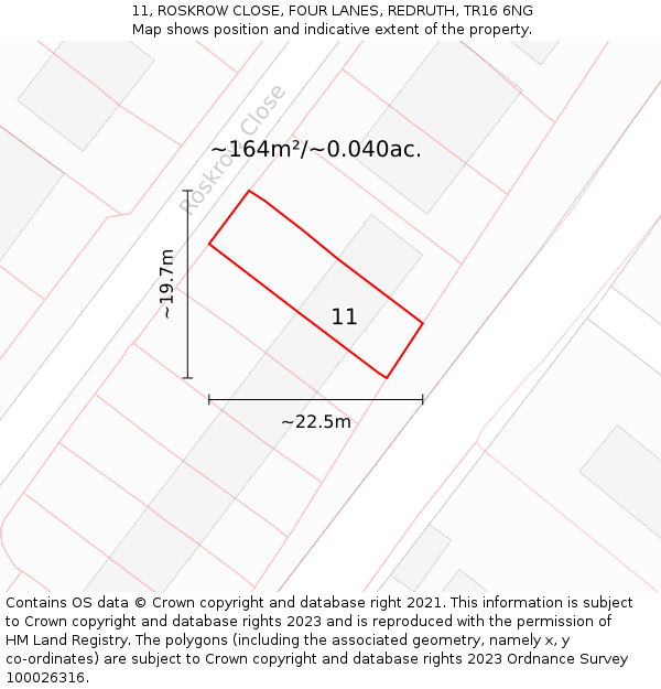 11, ROSKROW CLOSE, FOUR LANES, REDRUTH, TR16 6NG: Plot and title map