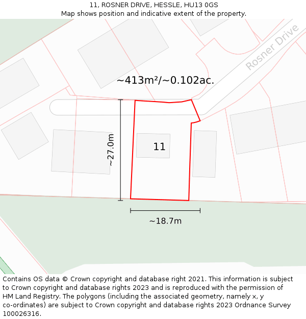 11, ROSNER DRIVE, HESSLE, HU13 0GS: Plot and title map