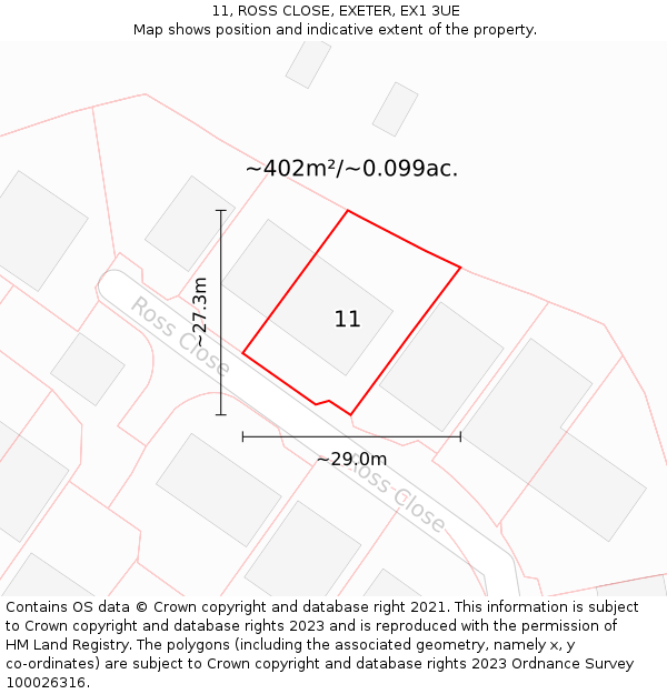11, ROSS CLOSE, EXETER, EX1 3UE: Plot and title map