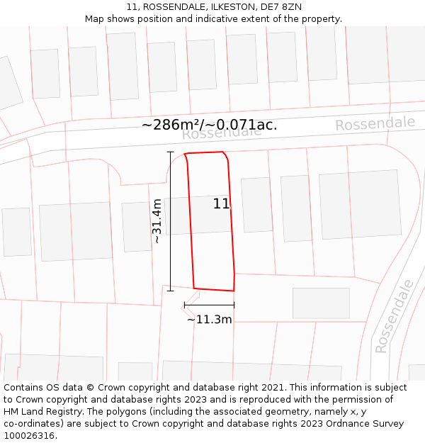 11, ROSSENDALE, ILKESTON, DE7 8ZN: Plot and title map