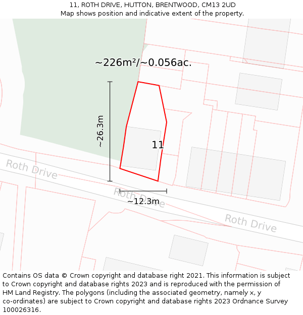 11, ROTH DRIVE, HUTTON, BRENTWOOD, CM13 2UD: Plot and title map