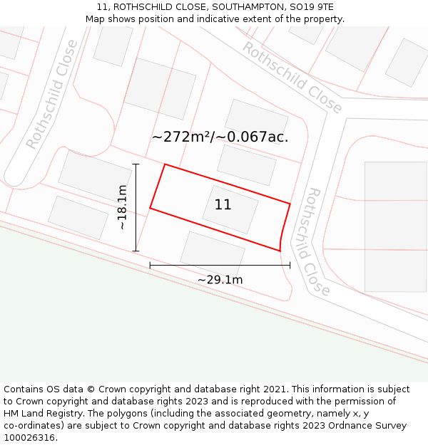 11, ROTHSCHILD CLOSE, SOUTHAMPTON, SO19 9TE: Plot and title map