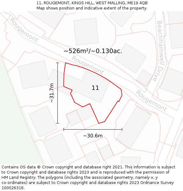 11, ROUGEMONT, KINGS HILL, WEST MALLING, ME19 4QB: Plot and title map