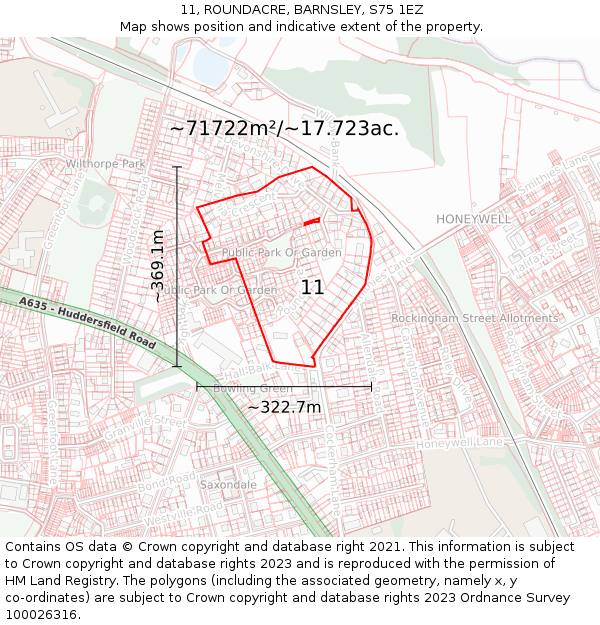 11, ROUNDACRE, BARNSLEY, S75 1EZ: Plot and title map