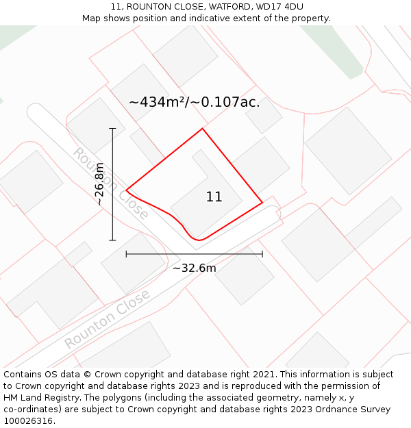 11, ROUNTON CLOSE, WATFORD, WD17 4DU: Plot and title map