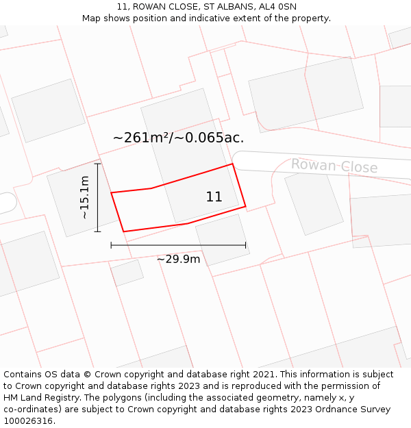11, ROWAN CLOSE, ST ALBANS, AL4 0SN: Plot and title map
