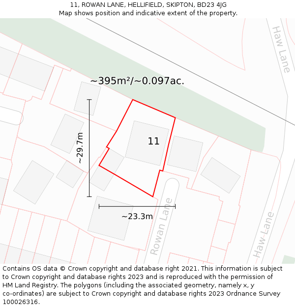 11, ROWAN LANE, HELLIFIELD, SKIPTON, BD23 4JG: Plot and title map