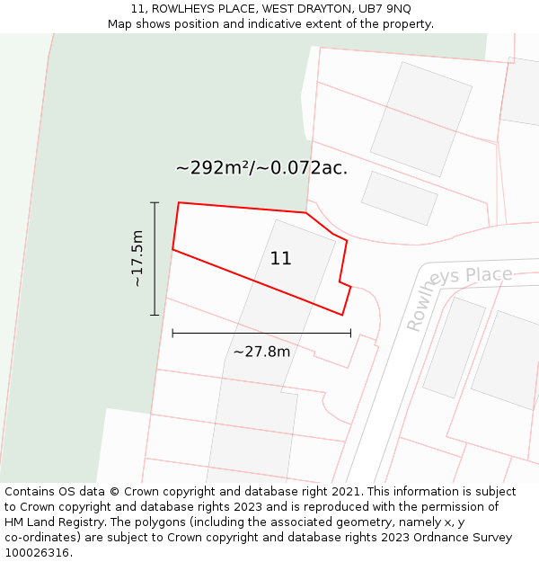 11, ROWLHEYS PLACE, WEST DRAYTON, UB7 9NQ: Plot and title map