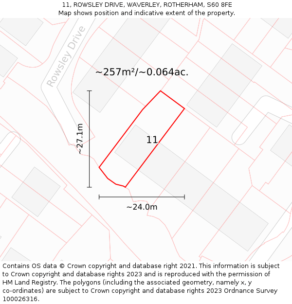 11, ROWSLEY DRIVE, WAVERLEY, ROTHERHAM, S60 8FE: Plot and title map