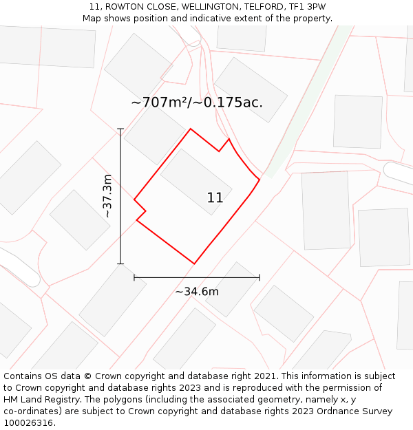 11, ROWTON CLOSE, WELLINGTON, TELFORD, TF1 3PW: Plot and title map