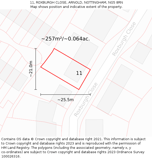 11, ROXBURGH CLOSE, ARNOLD, NOTTINGHAM, NG5 8RN: Plot and title map