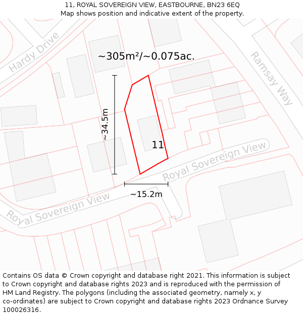 11, ROYAL SOVEREIGN VIEW, EASTBOURNE, BN23 6EQ: Plot and title map