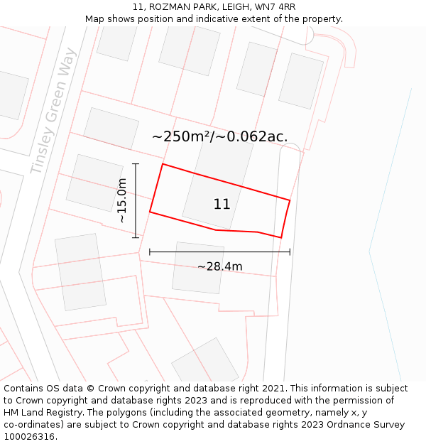 11, ROZMAN PARK, LEIGH, WN7 4RR: Plot and title map