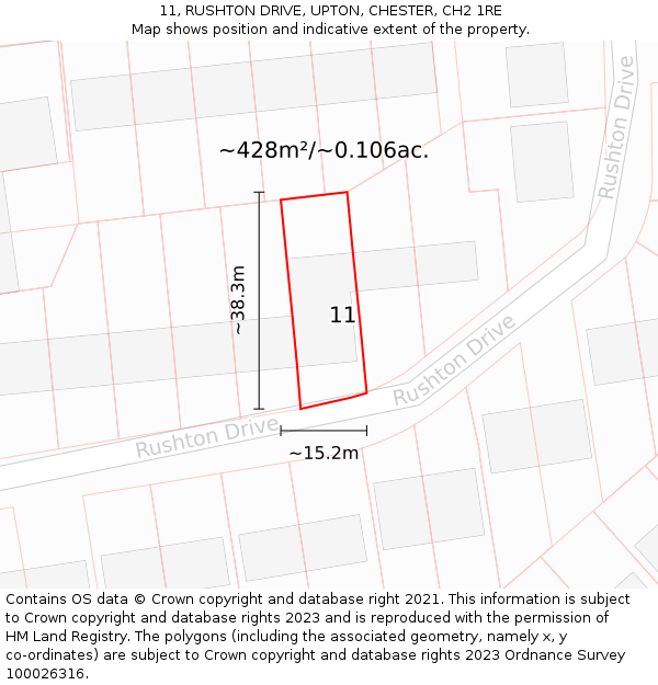 11, RUSHTON DRIVE, UPTON, CHESTER, CH2 1RE: Plot and title map