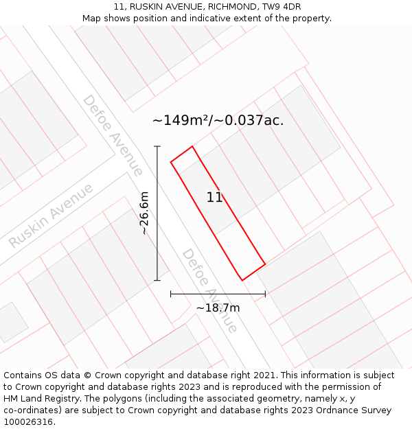 11, RUSKIN AVENUE, RICHMOND, TW9 4DR: Plot and title map