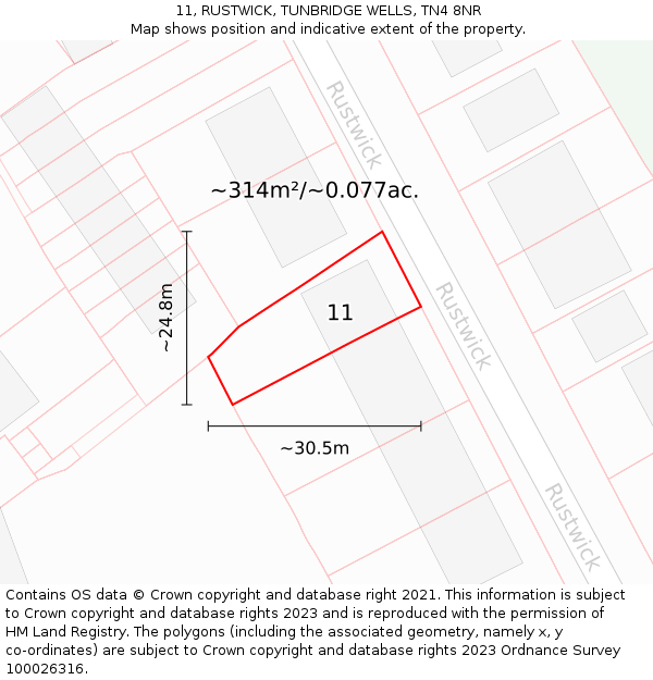 11, RUSTWICK, TUNBRIDGE WELLS, TN4 8NR: Plot and title map