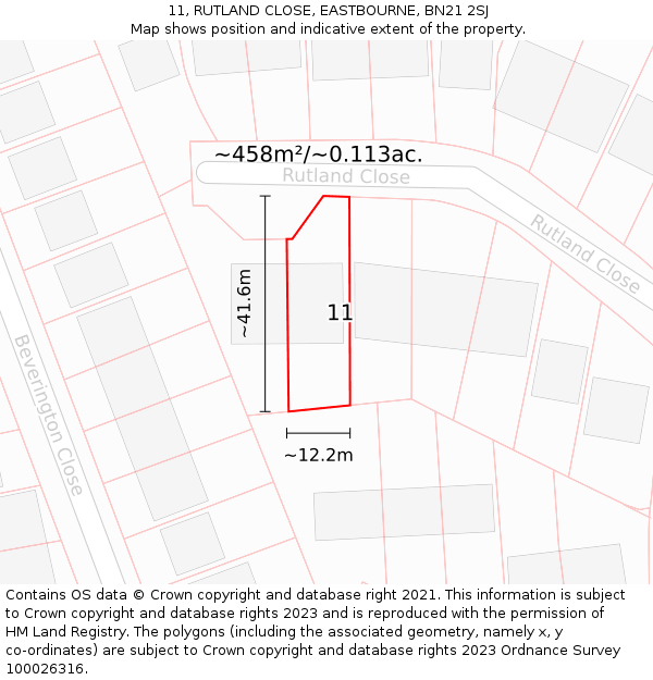 11, RUTLAND CLOSE, EASTBOURNE, BN21 2SJ: Plot and title map