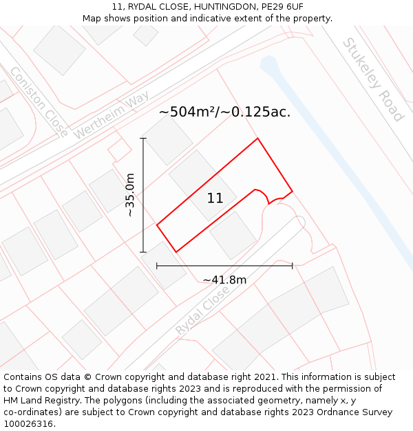 11, RYDAL CLOSE, HUNTINGDON, PE29 6UF: Plot and title map
