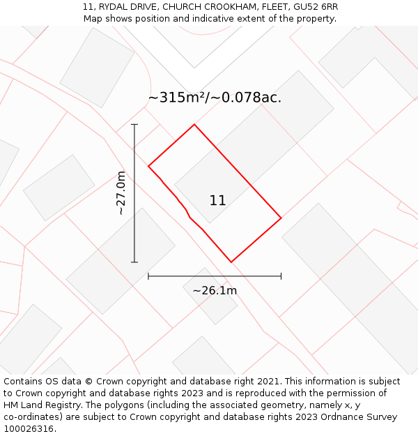 11, RYDAL DRIVE, CHURCH CROOKHAM, FLEET, GU52 6RR: Plot and title map