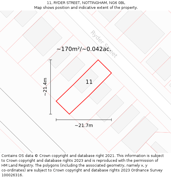 11, RYDER STREET, NOTTINGHAM, NG6 0BL: Plot and title map