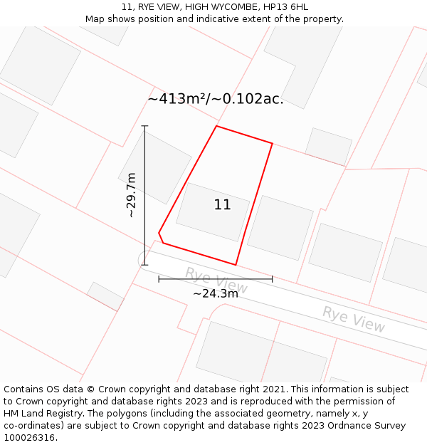 11, RYE VIEW, HIGH WYCOMBE, HP13 6HL: Plot and title map