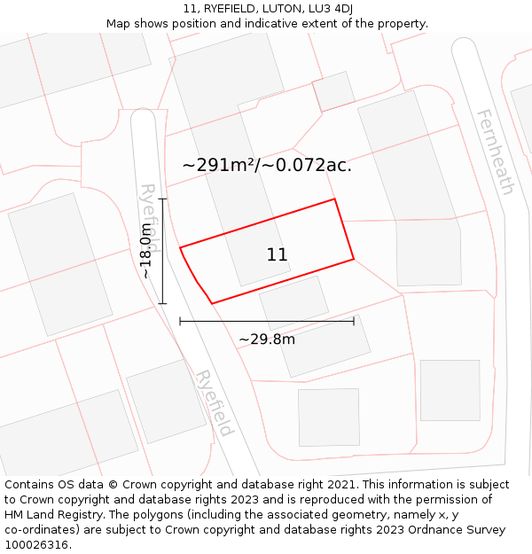 11, RYEFIELD, LUTON, LU3 4DJ: Plot and title map