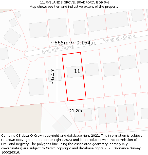 11, RYELANDS GROVE, BRADFORD, BD9 6HJ: Plot and title map