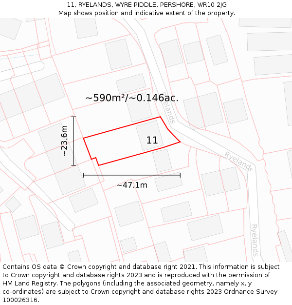 11, RYELANDS, WYRE PIDDLE, PERSHORE, WR10 2JG: Plot and title map