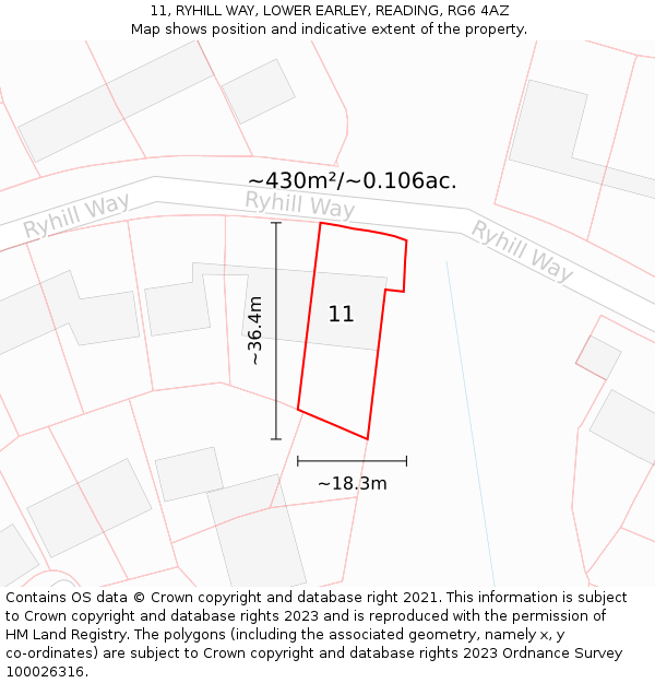 11, RYHILL WAY, LOWER EARLEY, READING, RG6 4AZ: Plot and title map
